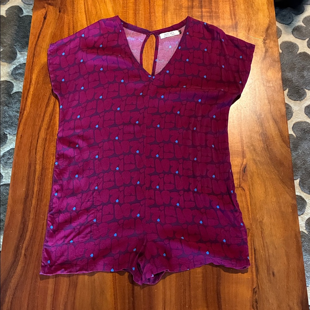 Ava Sky Bronx V-Neck Romper with Blue Dot Detail